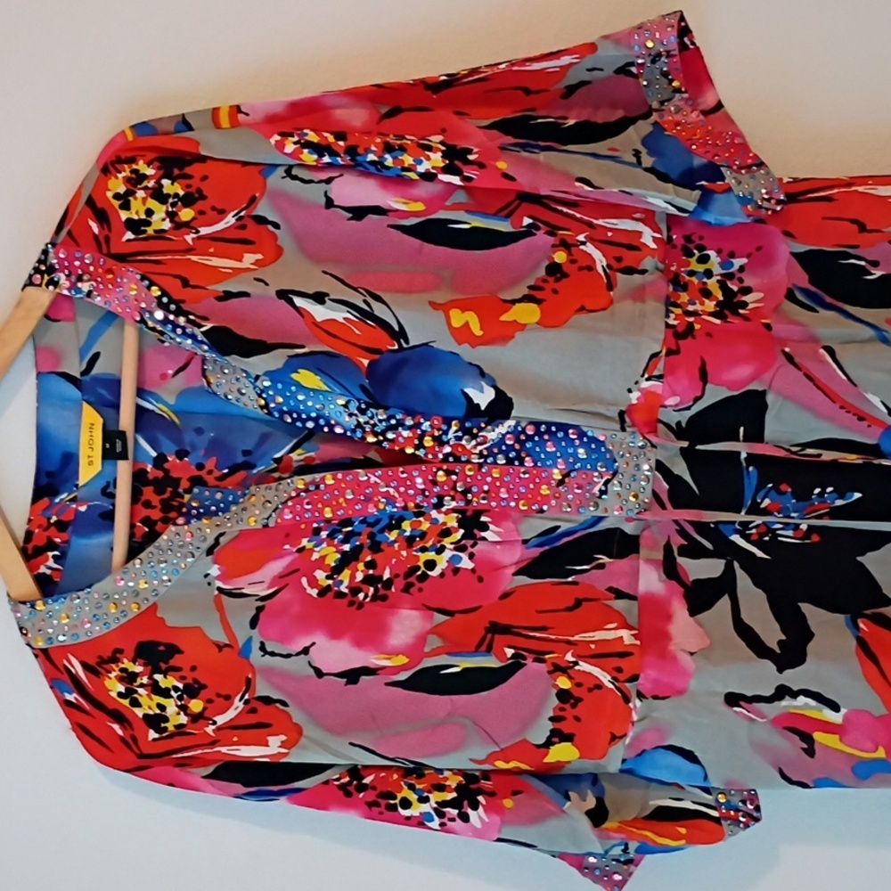 St. John Blue and Red Floral Dress - Picture 3 of 7